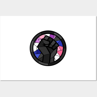 BLM Stained Glass Fist (Genderfluid) Posters and Art